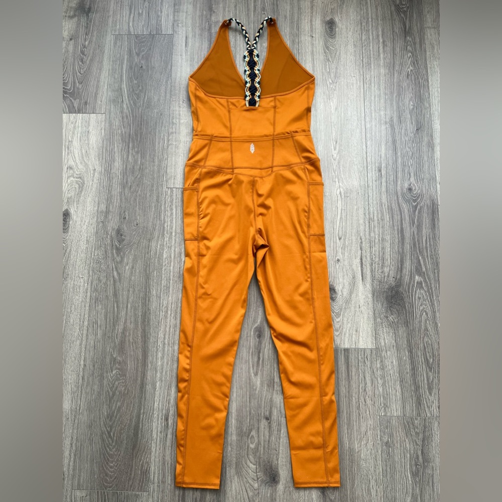 Free People Orange Cropped Jumpsuit with Braided Straps - Picture 3 of 11